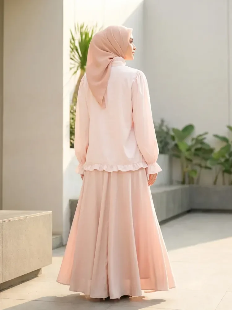 ASAYA Kemeja lengan panjang dengan ruffle polos untuk gadis