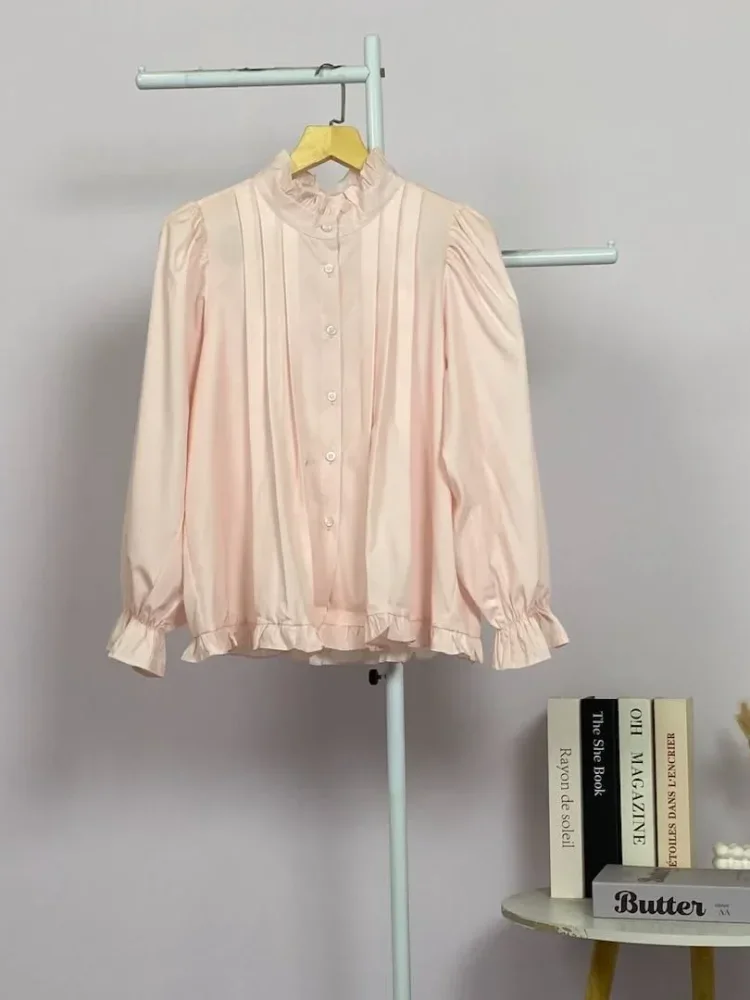 ASAYA Kemeja lengan panjang dengan ruffle polos untuk gadis