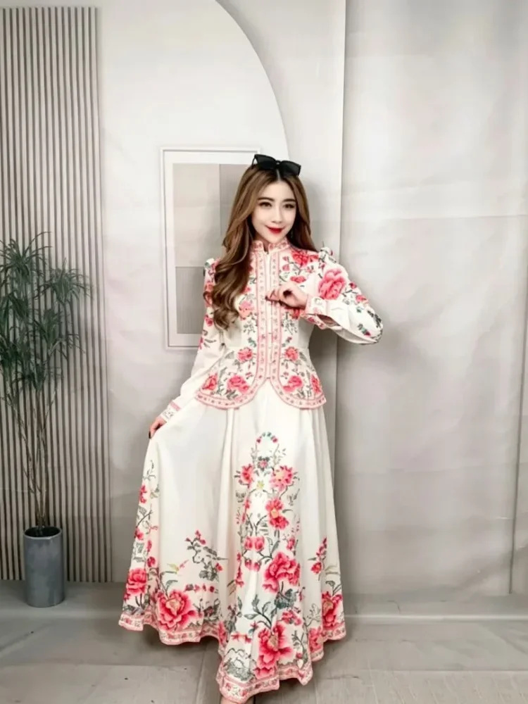[READY STOCK]FADFAD Setelan dengan atasan lengan panjang dan rok bermotif bunga-bunga gaya baru untuk wanita