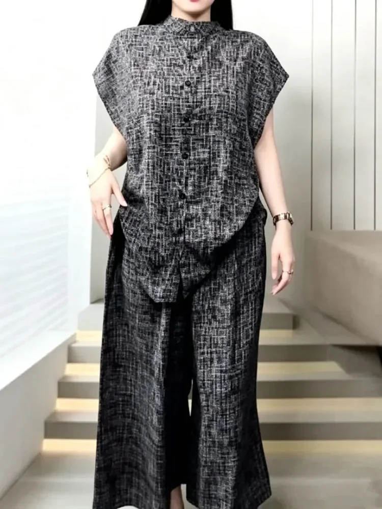 FADFAD Setelan dua potong wanita atasan longgar lengan pendek gaya retro dan celana panjang untuk waita
