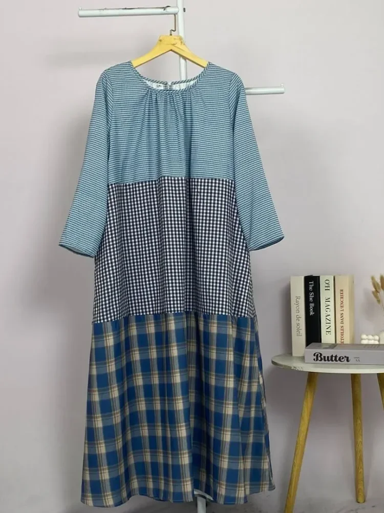 [DISKON KILAT]ASAYA Gaun panjang longgar kasual tipis bermotif dengan desain mode elegan