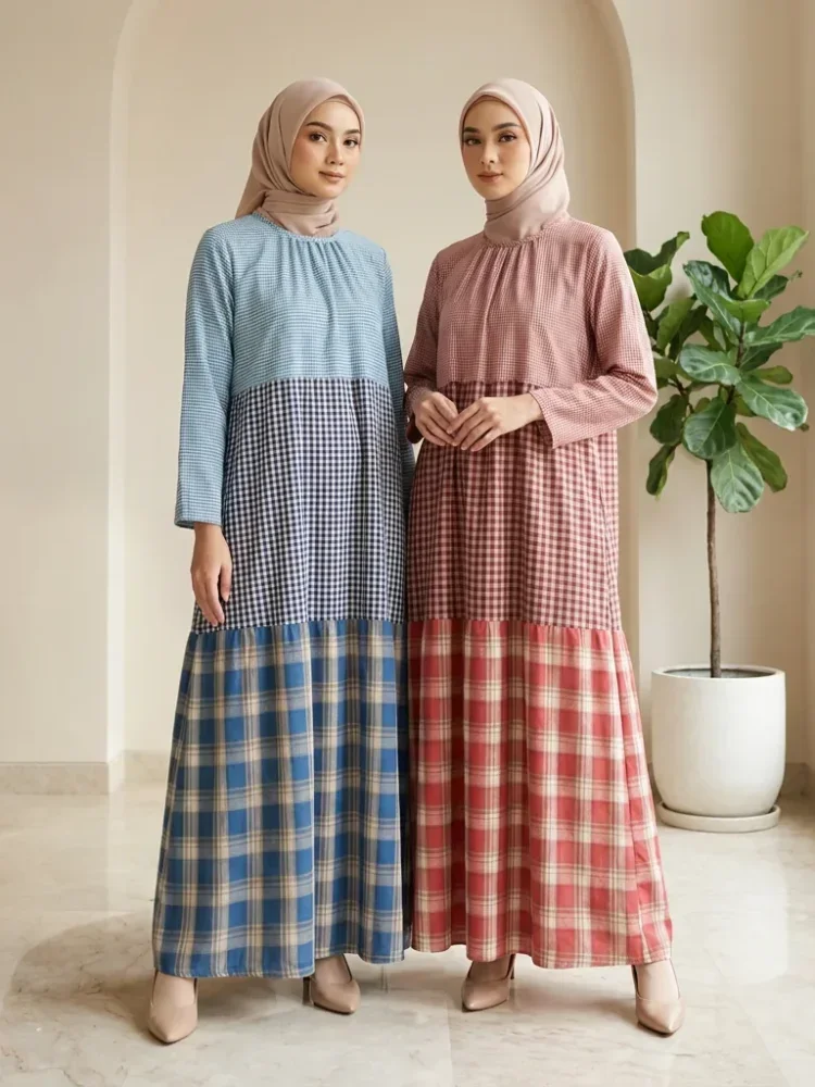 [DISKON KILAT]ASAYA Gaun panjang longgar kasual tipis bermotif dengan desain mode elegan