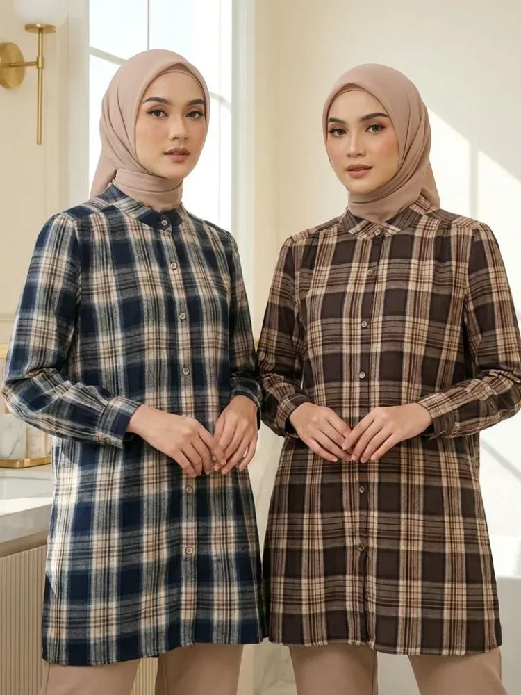 [DISKON KILAT]ASAYA Atasan kemeja lengan panjang  elegan longgar kasual cetak