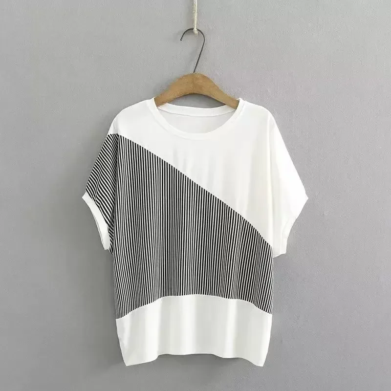 ASAYA Atasan model lengan pendek untuk wanita motif garis garis
