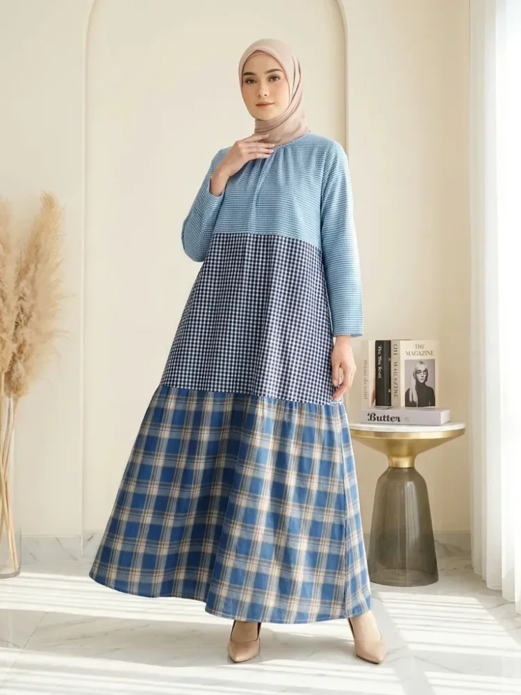 [DISKON KILAT]ASAYA Gaun panjang longgar kasual tipis bermotif dengan desain mode elegan