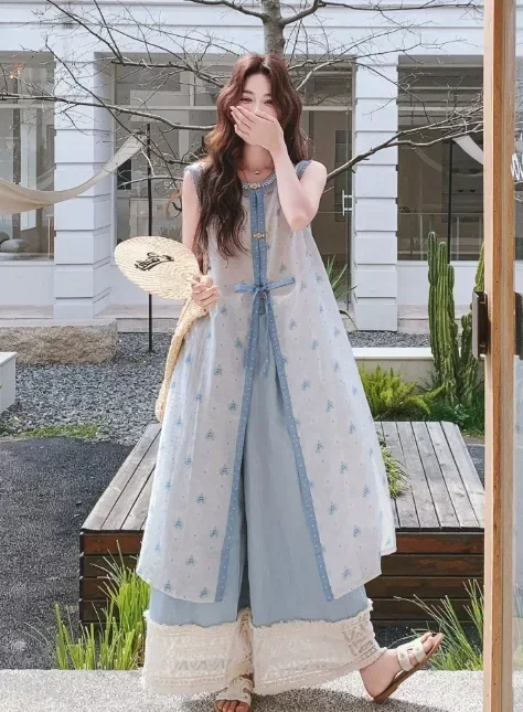 CHICMORE Setelan dua potong pakaian wanita bergaya kasual kekinian korean style