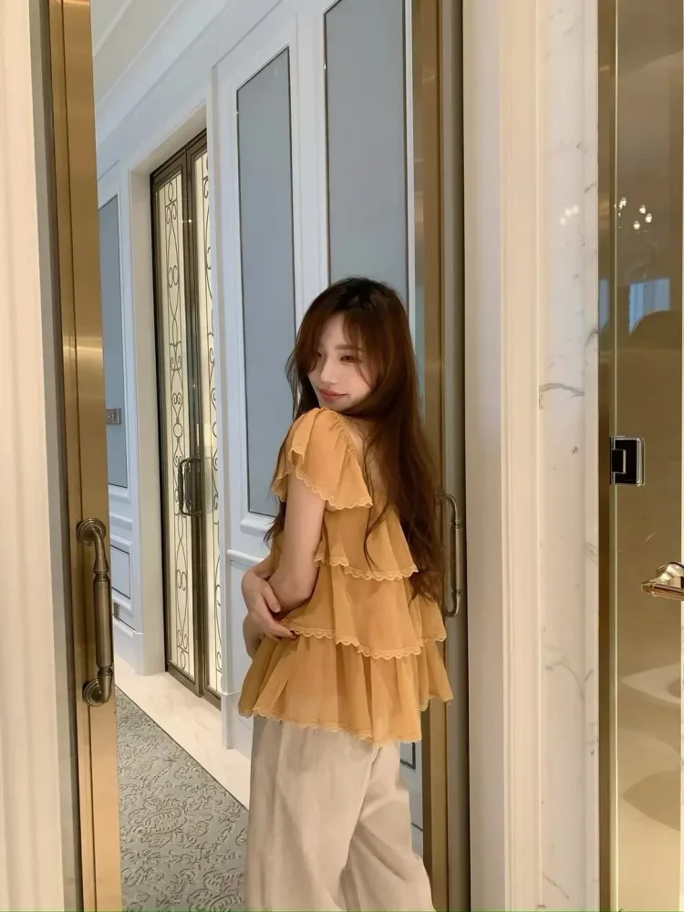 CHICMORE Blouse korean style lengan pendek kerah bulat gaya kekinian baru
