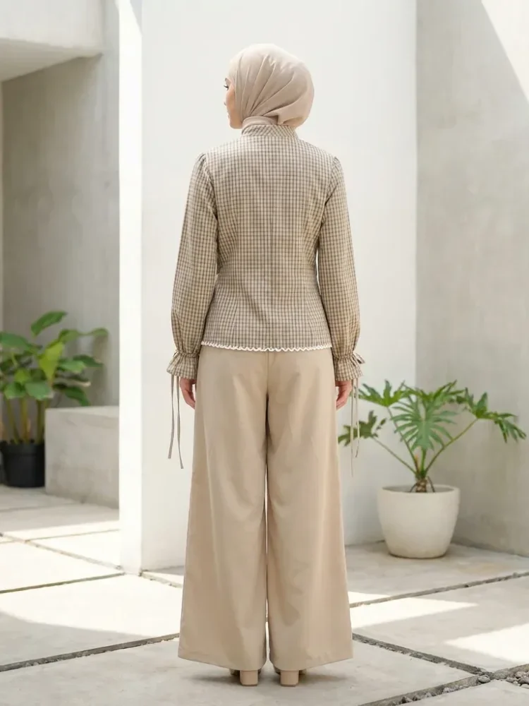 ASAYA Setelan wanita dengan lengan bell dan resleting buatan tangan bergaya minimalis warna solid