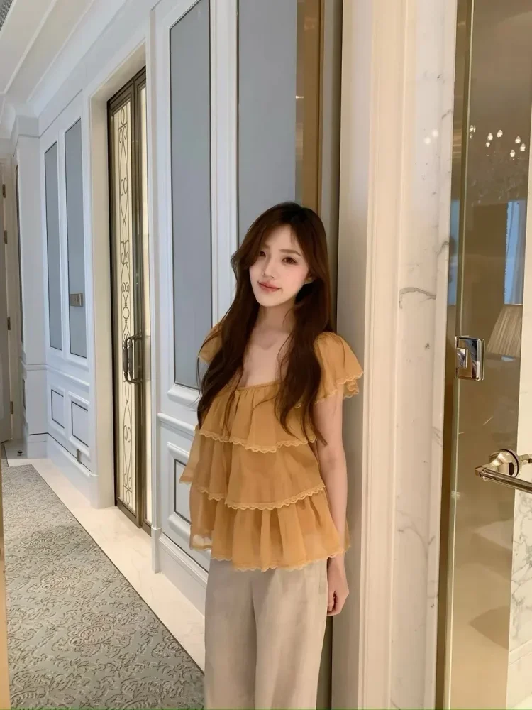 CHICMORE Blouse korean style lengan pendek kerah bulat gaya kekinian baru