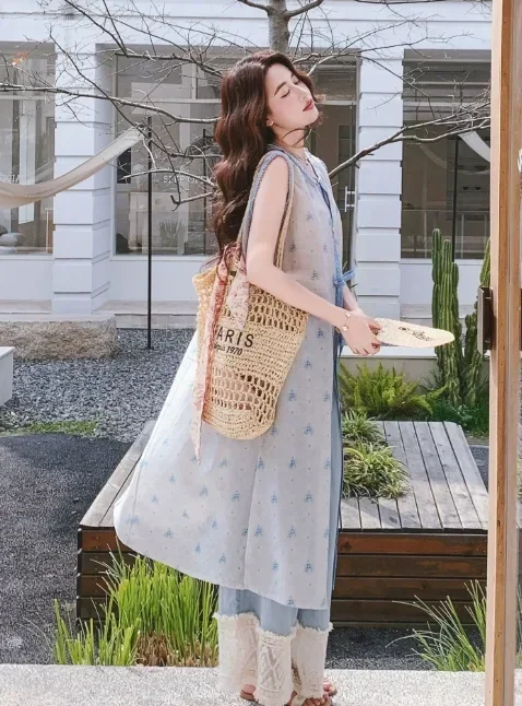 CHICMORE Setelan dua potong pakaian wanita bergaya kasual kekinian korean style