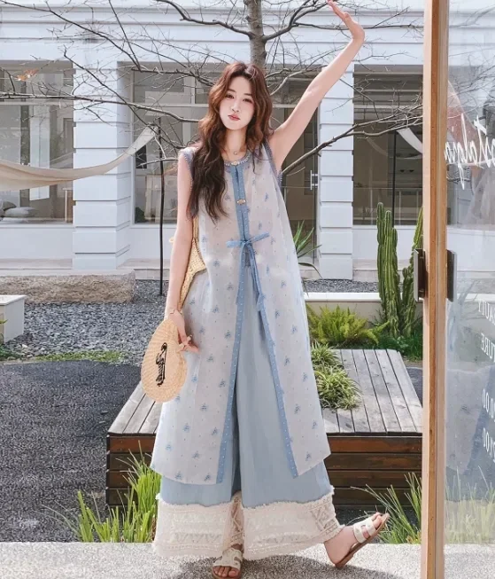 CHICMORE Setelan dua potong pakaian wanita bergaya kasual kekinian korean style