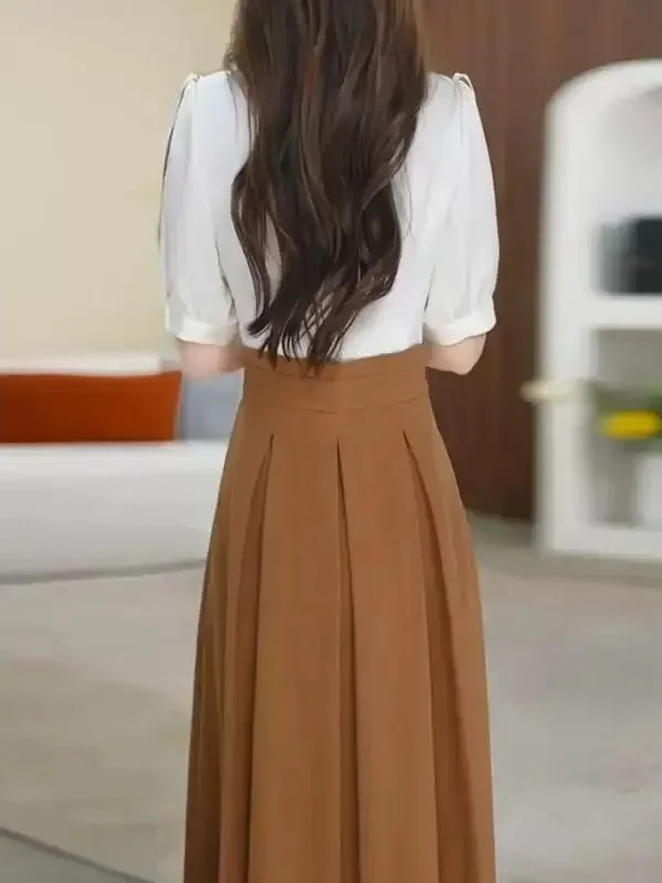 FADFAD Gaun dua potong palsu variasi bunga cantik berlengan pendek gaya modern wanita kelas atas