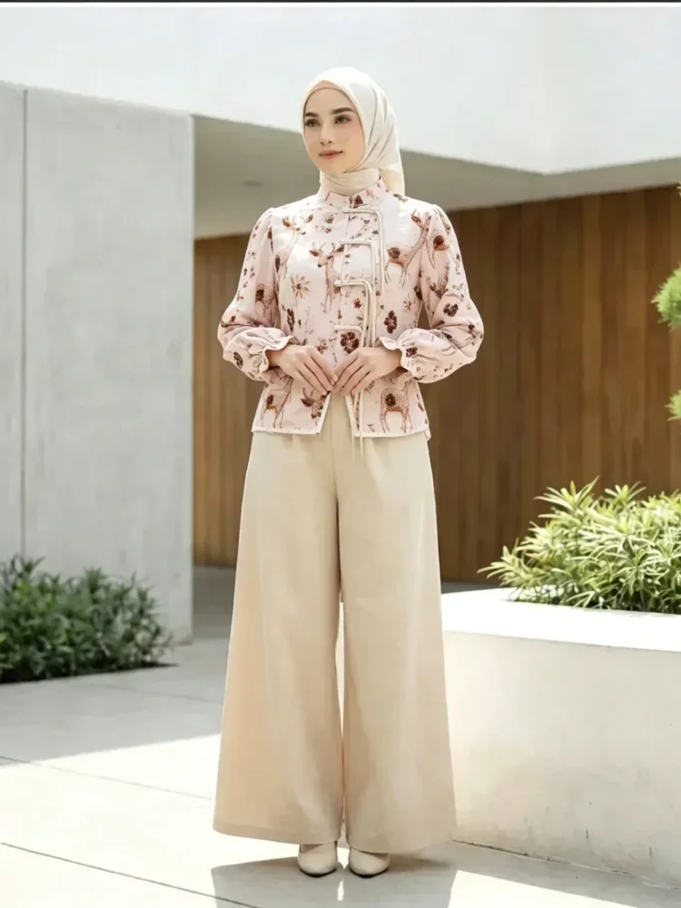 ASAYA Setelan wanita dengan lengan bell dan resleting buatan tangan bergaya minimalis warna solid