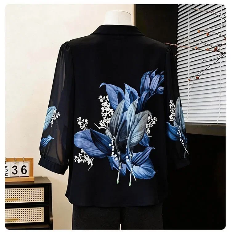 FADFAD Kemeja motif cetak unik dengan lengan tiga perempat wanita tempramen