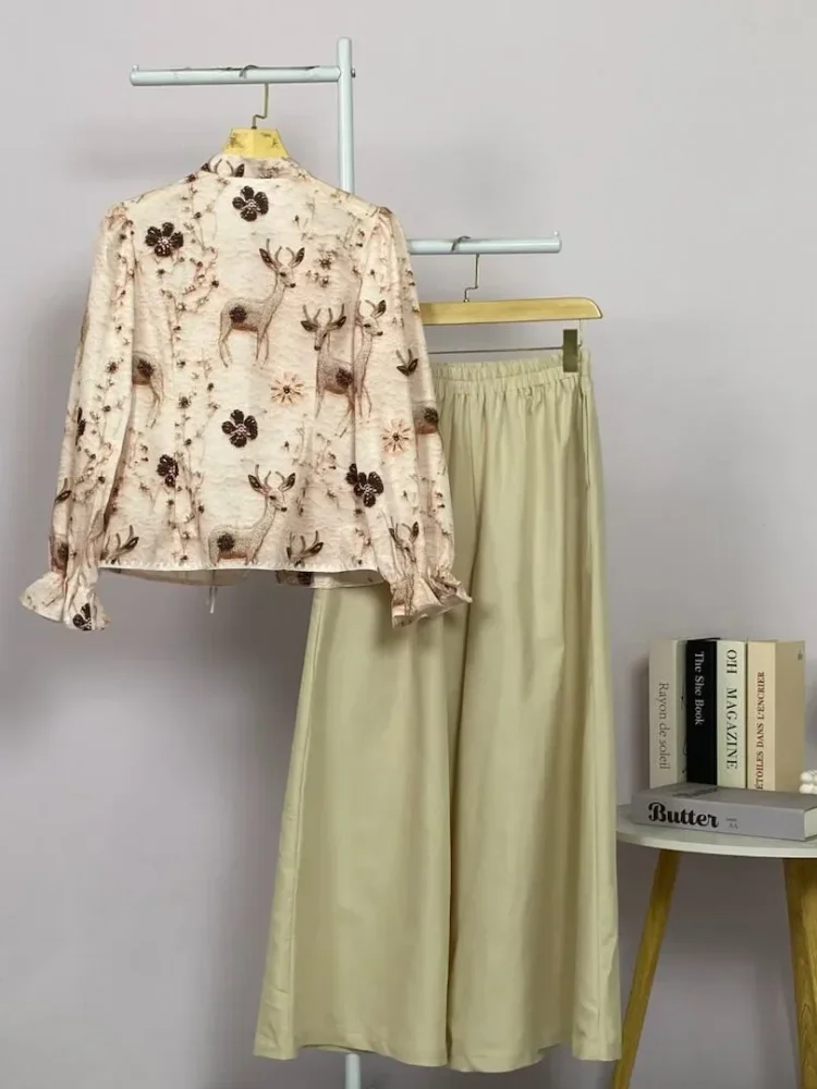 ASAYA Setelan wanita dengan lengan bell dan resleting buatan tangan bergaya minimalis warna solid