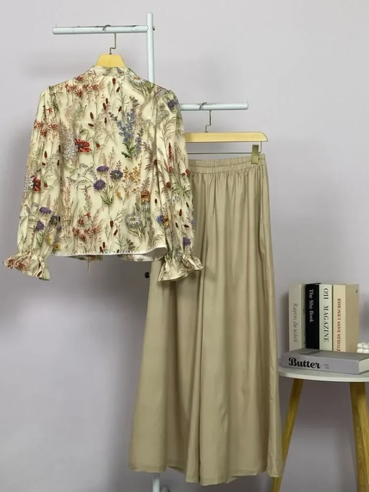 ASAYA Setelan wanita dengan lengan bell dan resleting buatan tangan bergaya minimalis warna solid