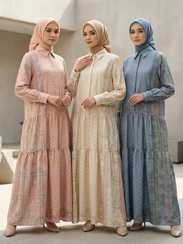 ASAYA Gaun wanita lengan panjang berlipat, cocok untuk acara resmi & santai sehari-hari