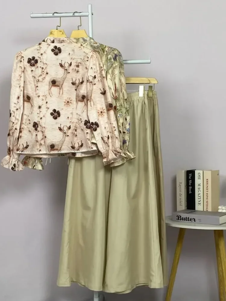 ASAYA Setelan wanita dengan lengan bell dan resleting buatan tangan bergaya minimalis warna solid