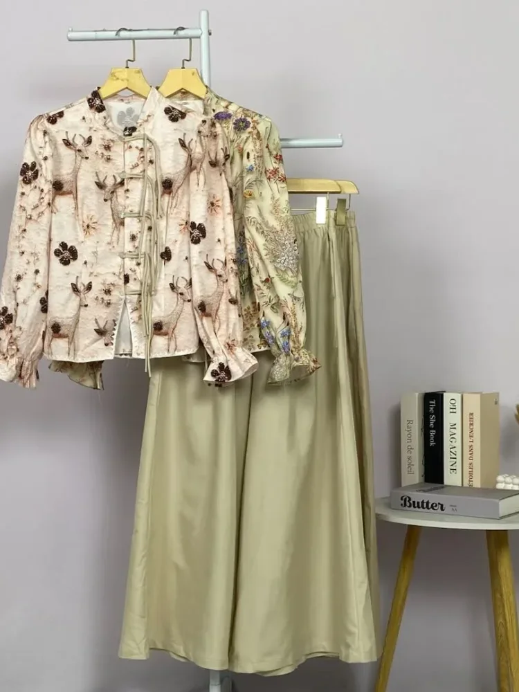 ASAYA Setelan wanita dengan lengan bell dan resleting buatan tangan bergaya minimalis warna solid