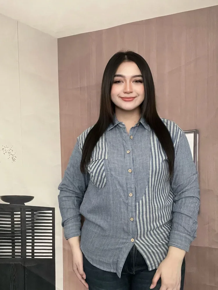 [READY STOCK]FADFAD Atasan kemeja lengan panjang bermotif dengan gaya kasual untuk wanita