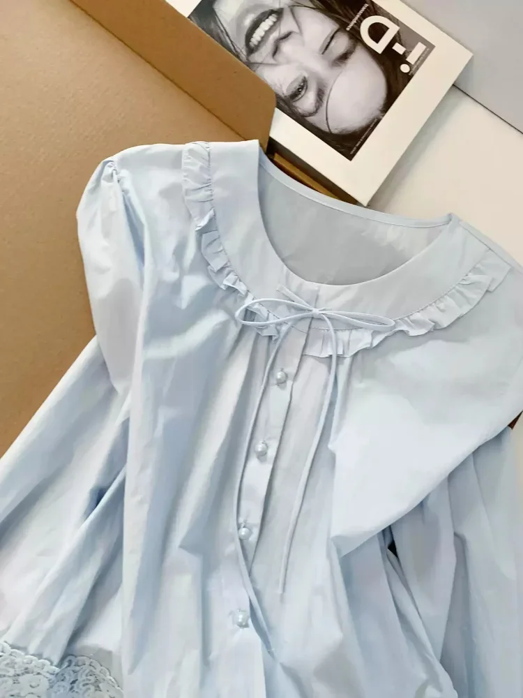 CHICMORE Atasan blouse kemeja kerah peter pan lucu untuk wanita