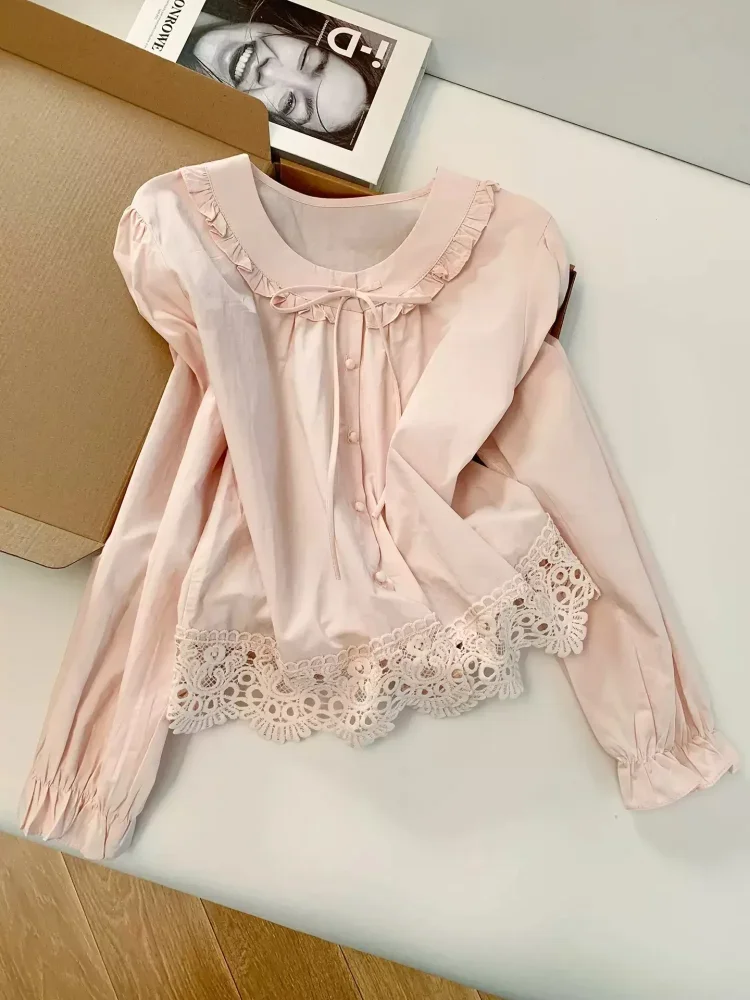 CHICMORE Atasan blouse kemeja kerah peter pan lucu untuk wanita
