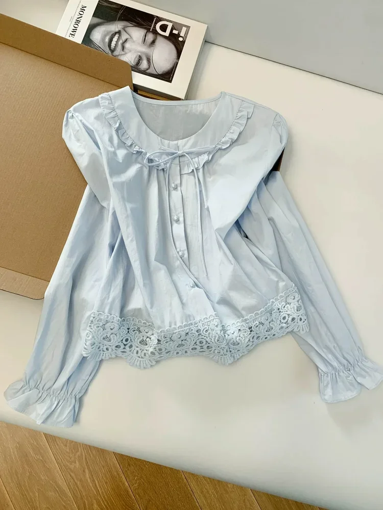 CHICMORE Atasan blouse kemeja kerah peter pan lucu untuk wanita