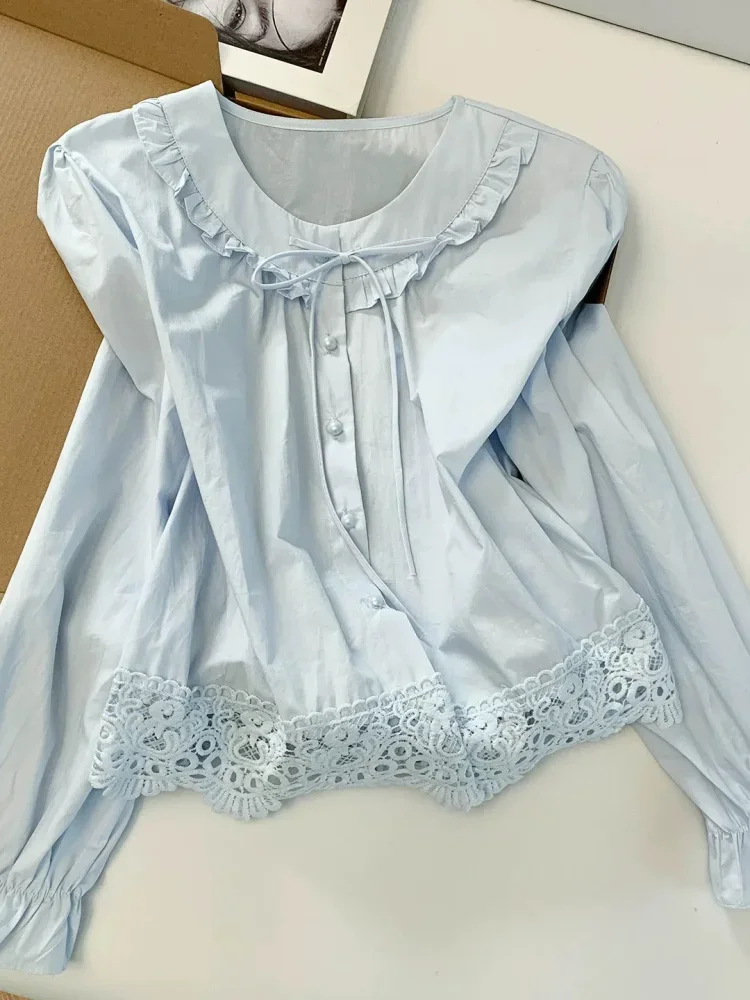 CHICMORE Atasan blouse kemeja kerah peter pan lucu untuk wanita
