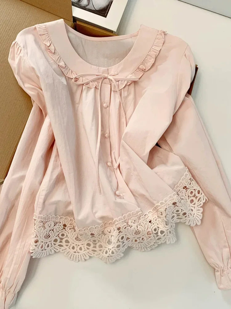CHICMORE Atasan blouse kemeja kerah peter pan lucu untuk wanita