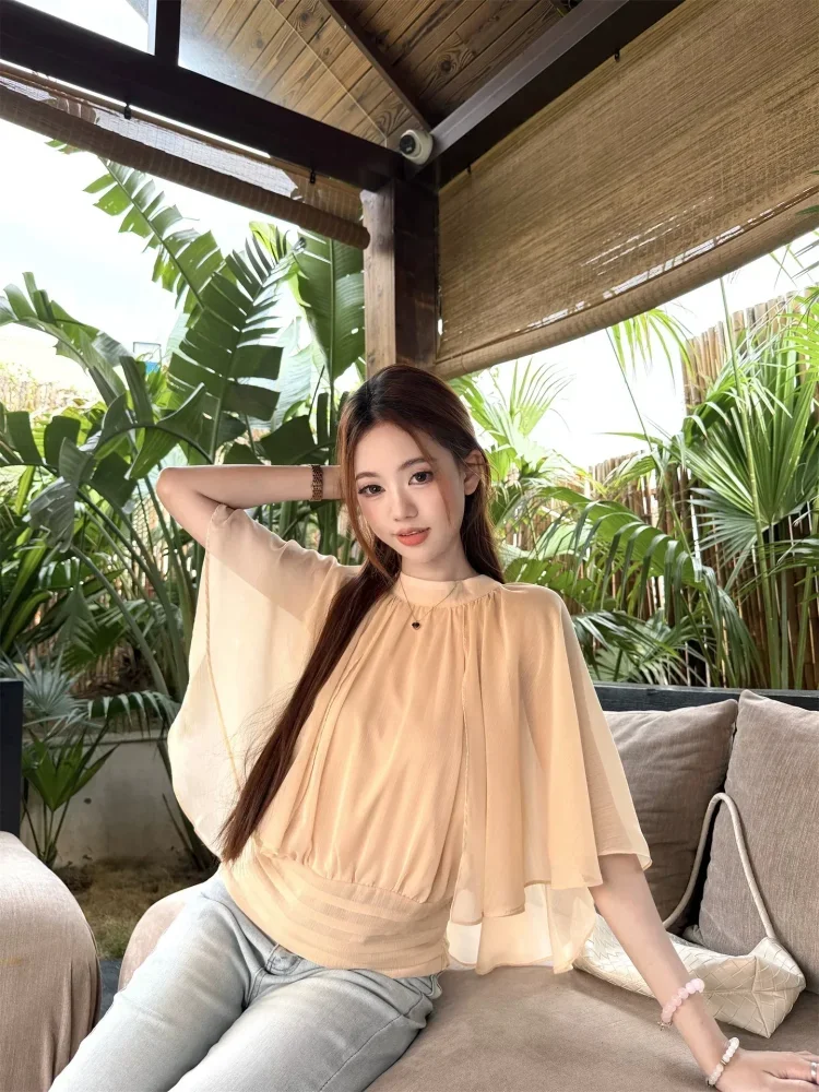 CHICMORE Atasan wanita model batwing dengan gaya kasual untuk wanita