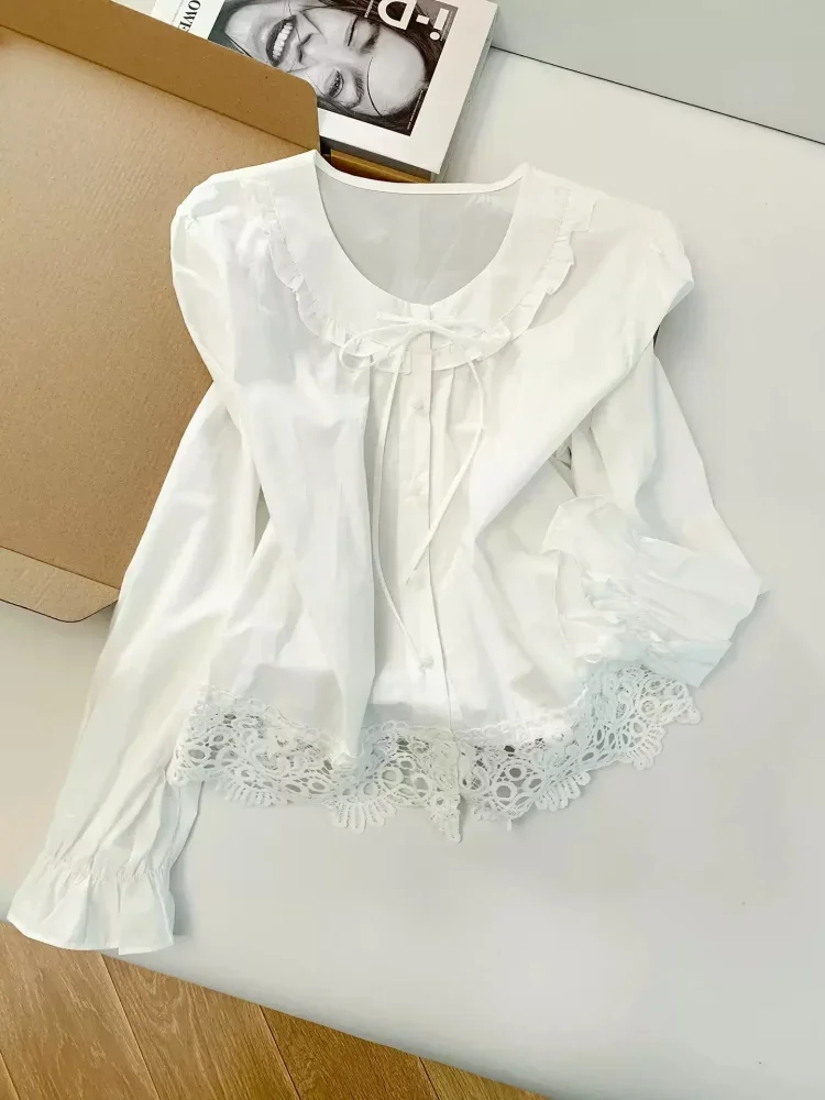 CHICMORE Atasan blouse kemeja kerah peter pan lucu untuk wanita