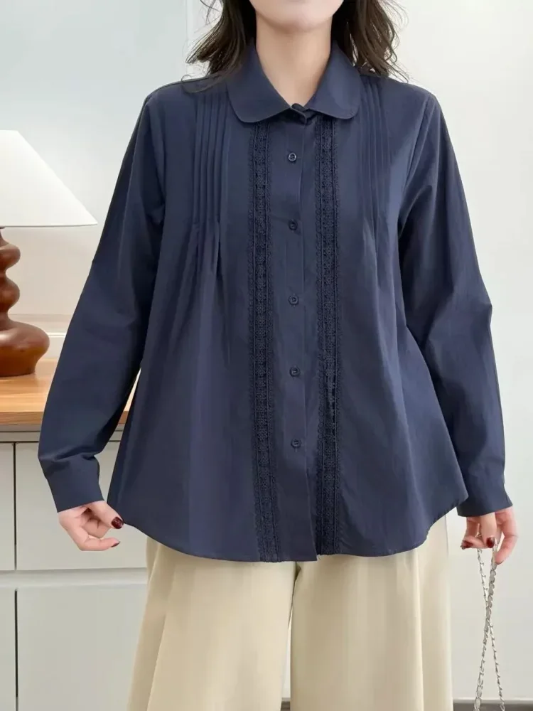 CHICMORE Kemeja wanita lengan panjang waran solid kerah polo kasual