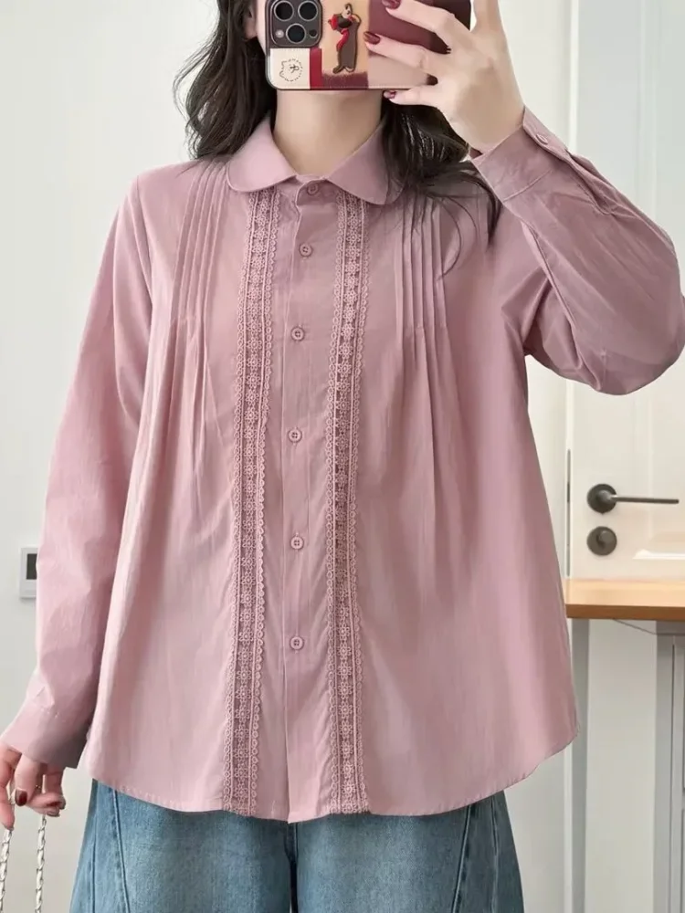 CHICMORE Kemeja wanita lengan panjang waran solid kerah polo kasual