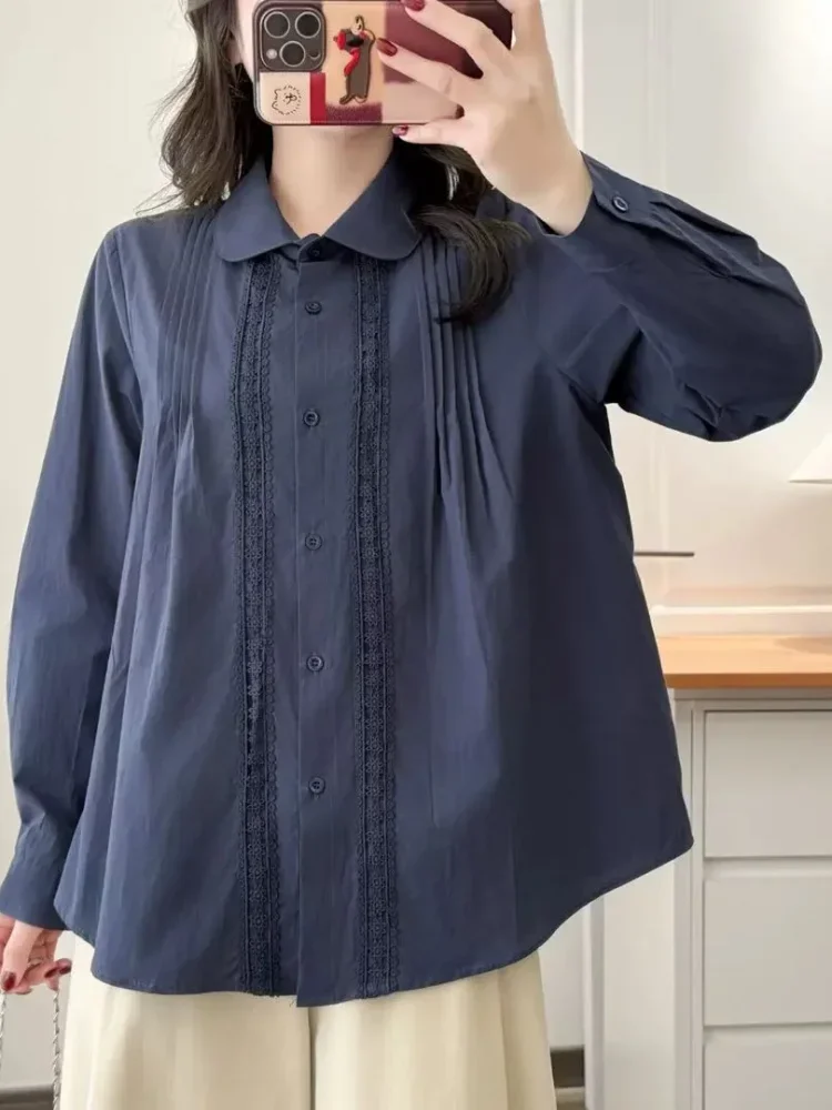 CHICMORE Kemeja wanita lengan panjang waran solid kerah polo kasual