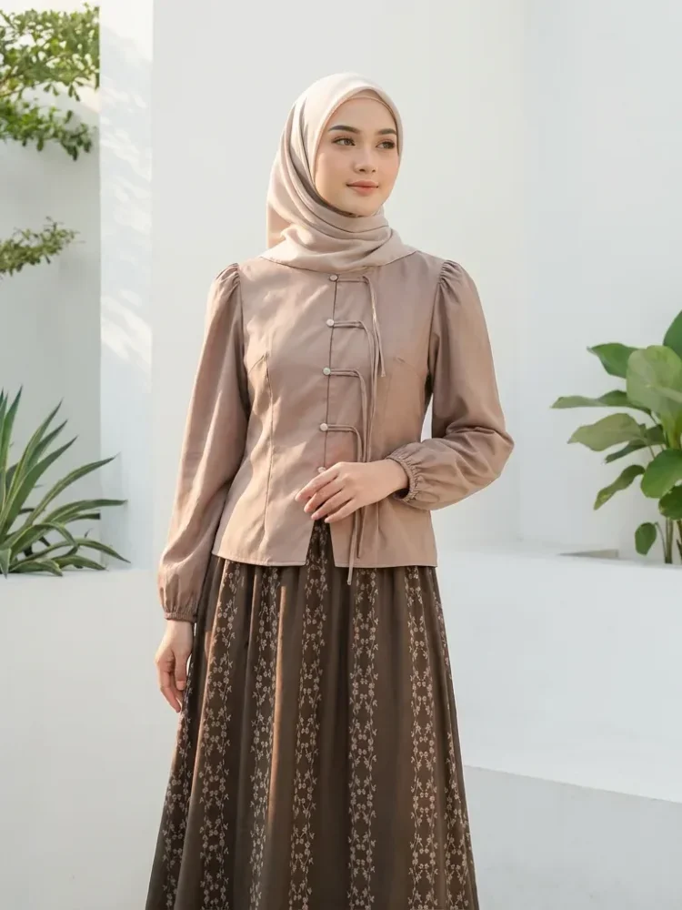 ASAYA Setelan wanita bergaya retro tiongkok, atasan lengan panjang dengan kancing buatan tangan dipadukan dengan rok model a-line yang stylish