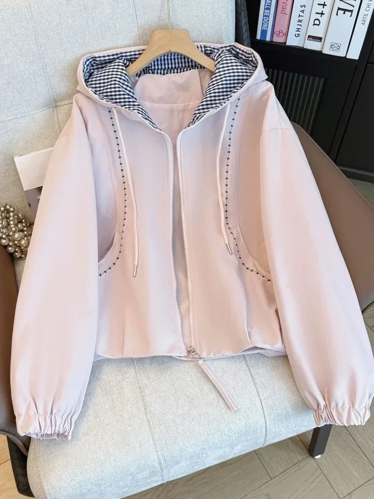 CHICMORE Jaket wanita feminime dengan kerah hooded bergaya modis