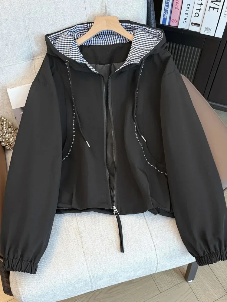 CHICMORE Jaket wanita feminime dengan kerah hooded bergaya modis