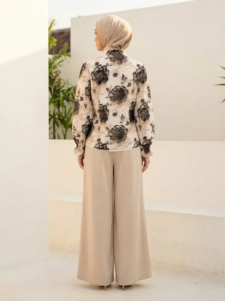ASAYA Setelan wanita dengan lengan bell dan resleting buatan tangan bergaya minimalis warna solid