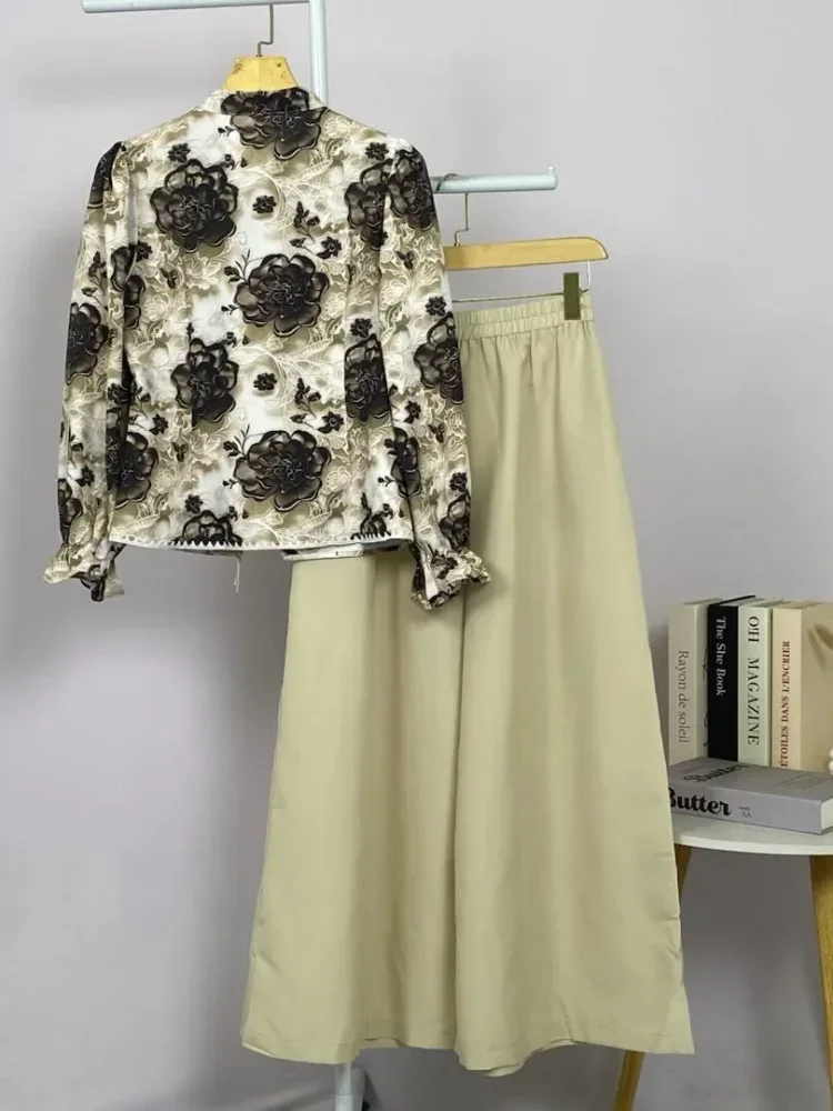 ASAYA Setelan wanita dengan lengan bell dan resleting buatan tangan bergaya minimalis warna solid