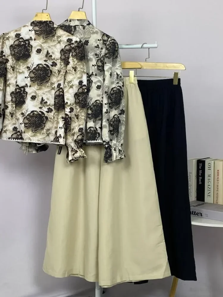 ASAYA Setelan wanita dengan lengan bell dan resleting buatan tangan bergaya minimalis warna solid