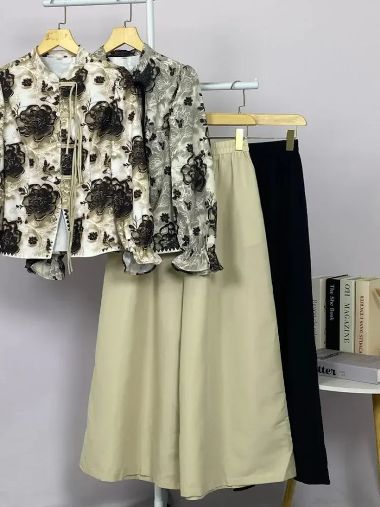 ASAYA Setelan wanita dengan lengan bell dan resleting buatan tangan bergaya minimalis warna solid