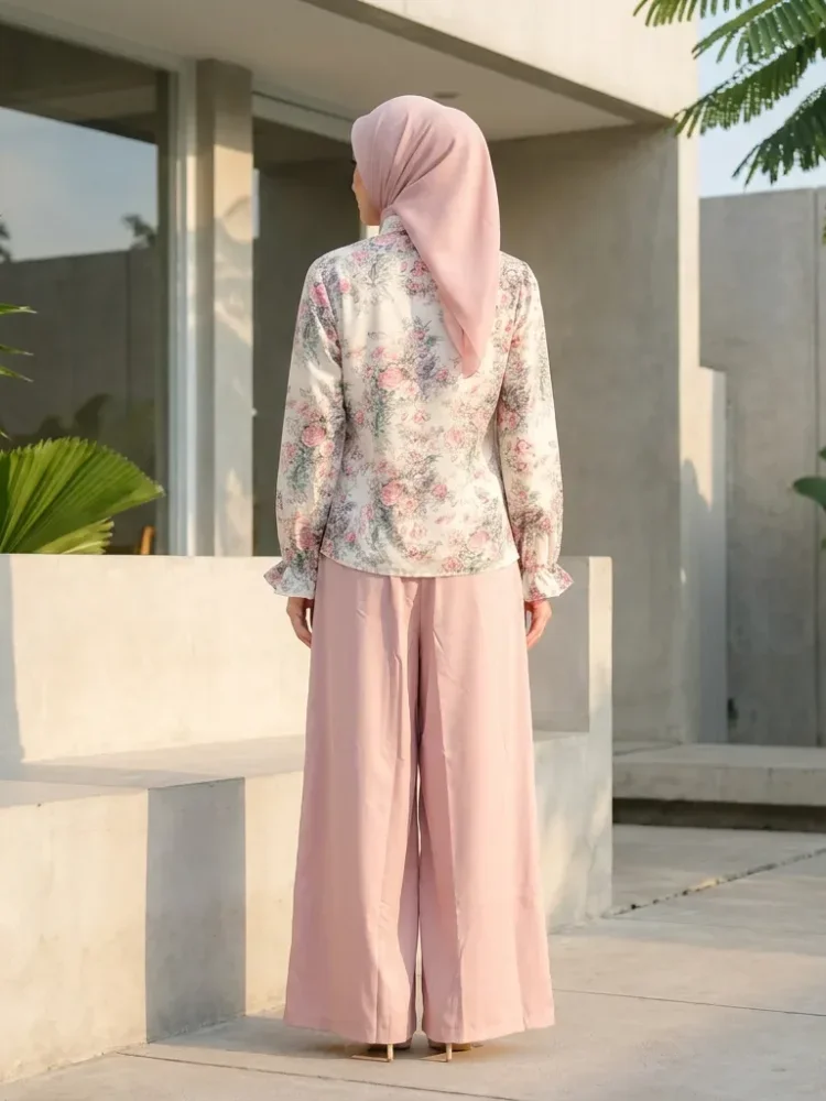 ASAYA Setelan wanita dengan lengan bell dan resleting buatan tangan bergaya minimalis warna solid