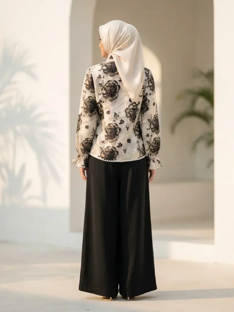 ASAYA Setelan wanita dengan lengan bell dan resleting buatan tangan bergaya minimalis warna solid