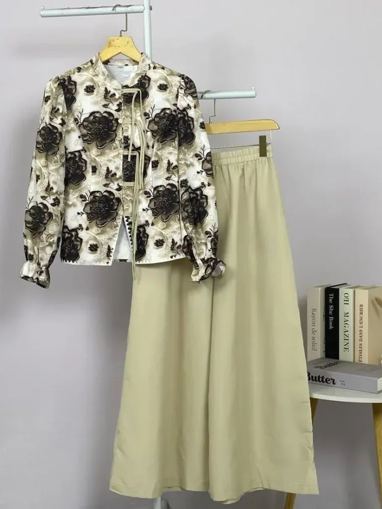 ASAYA Setelan wanita dengan lengan bell dan resleting buatan tangan bergaya minimalis warna solid