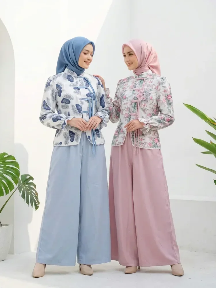 ASAYA Setelan wanita dengan lengan bell dan resleting buatan tangan bergaya minimalis warna solid