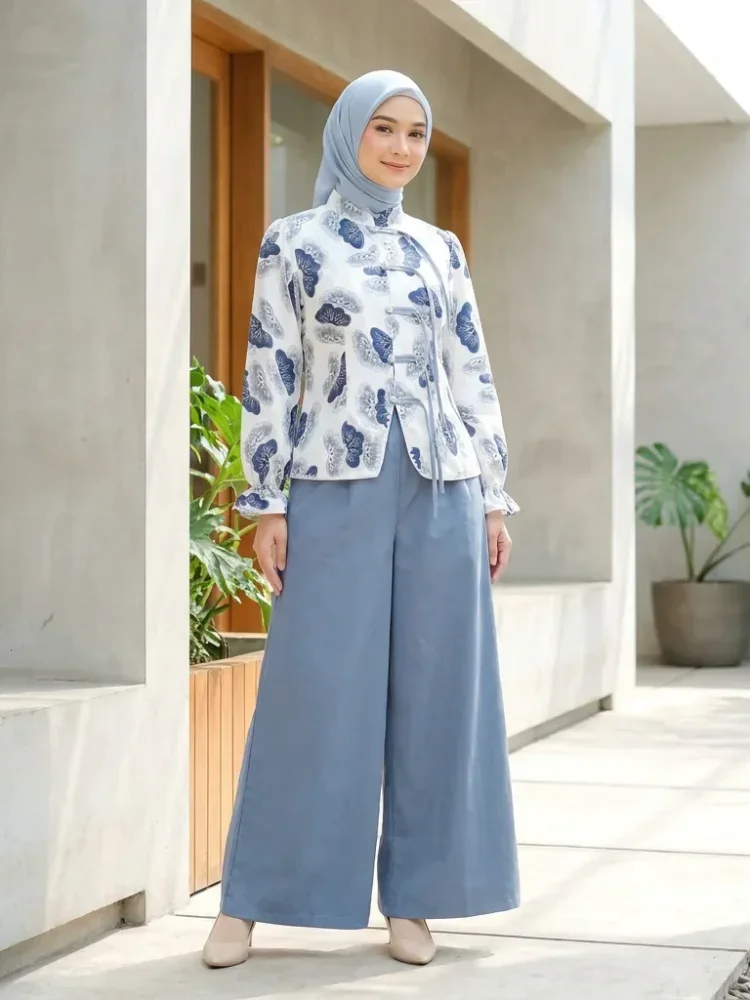 ASAYA Setelan wanita dengan lengan bell dan resleting buatan tangan bergaya minimalis warna solid