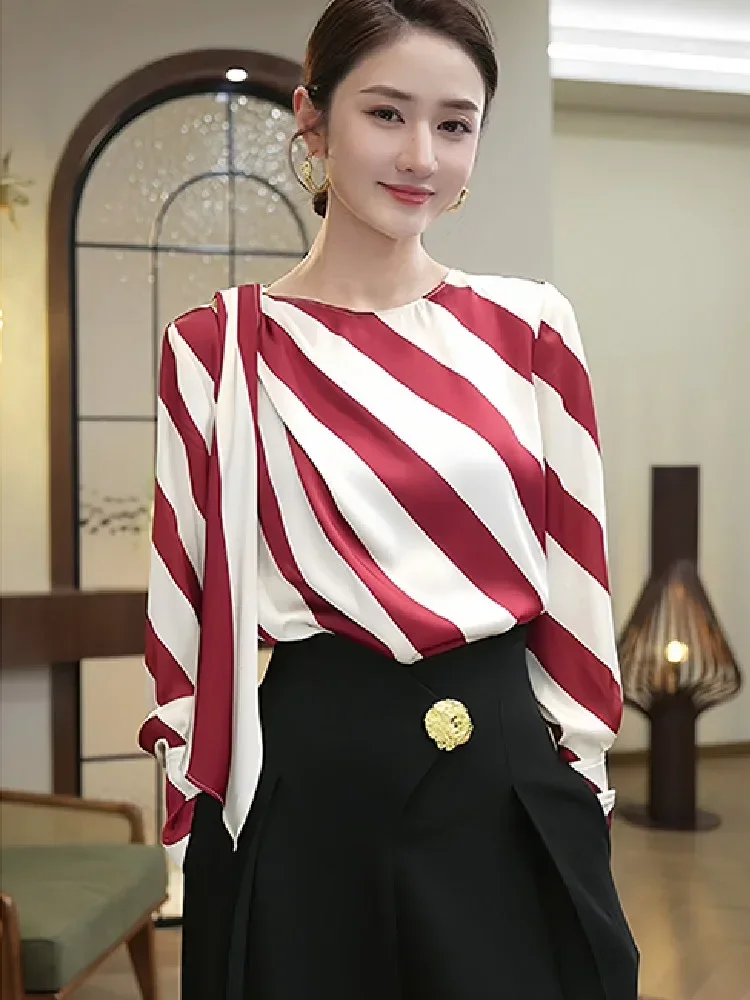 FADFAD Kemeja bergaris mewah slim fit lengan panjang elegan
