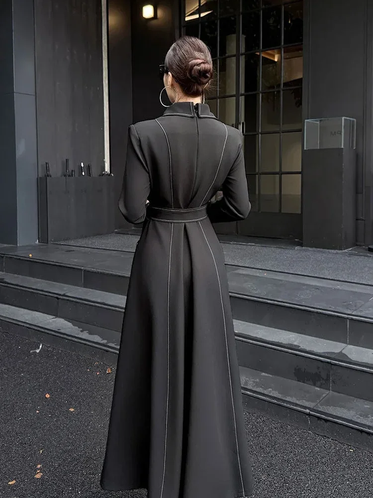 FADFAD Gaun blazer lengan panjang berpinggang tinggi elegan dan ramping