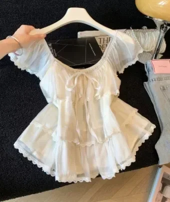 CHICMORE Blouse korean style lengan pendek kerah bulat gaya kekinian baru
