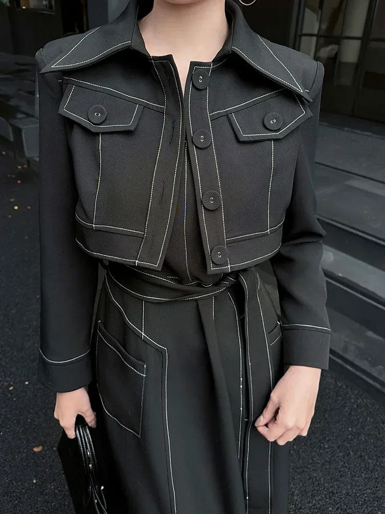 FADFAD Gaun blazer lengan panjang berpinggang tinggi elegan dan ramping